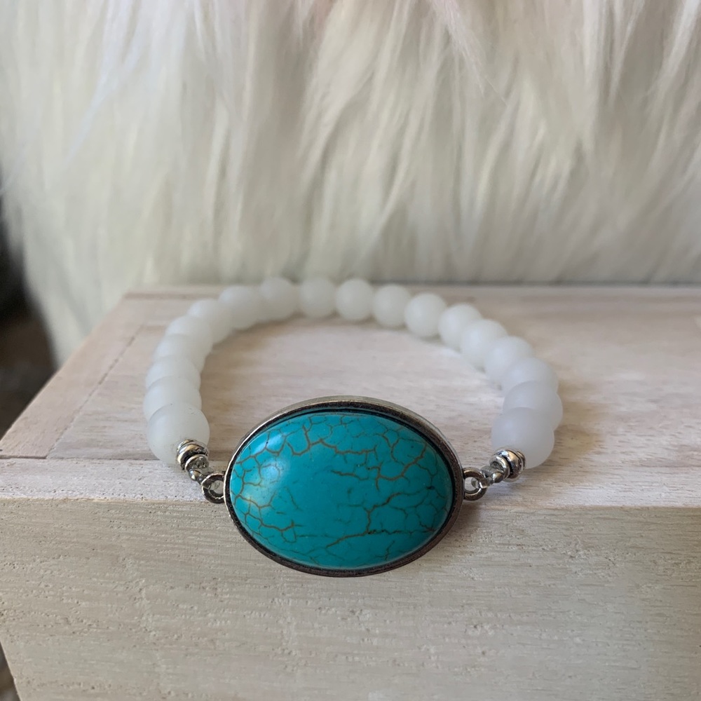 TURQUOISE STONE BEADED BRACELET | NEW | HANDMADE